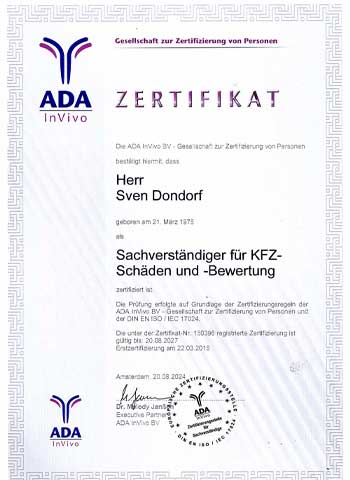 ADA inVito - Zertifikat Kfz-Sachverständiger